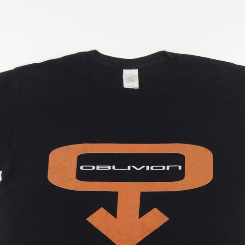 Gildan Mens Black Cotton T-Shirt Size M Crew Neck - Oblivion