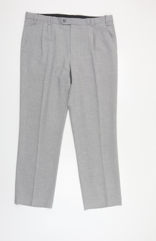 Matalan Mens Grey Polyester Dress Pants Trousers Size 38 in L31 in Regular Button
