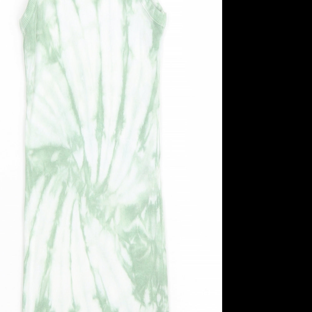 New Look Girls Green Tie Dye Cotton Tank Dress Size 9 Years Scoop Neck Pullover - Tie Dye