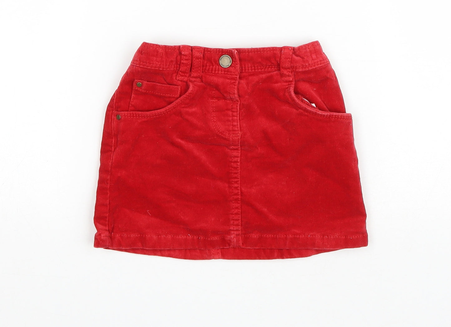 TU Girls Red Cotton A-Line Skirt Size 12-18 Months Button