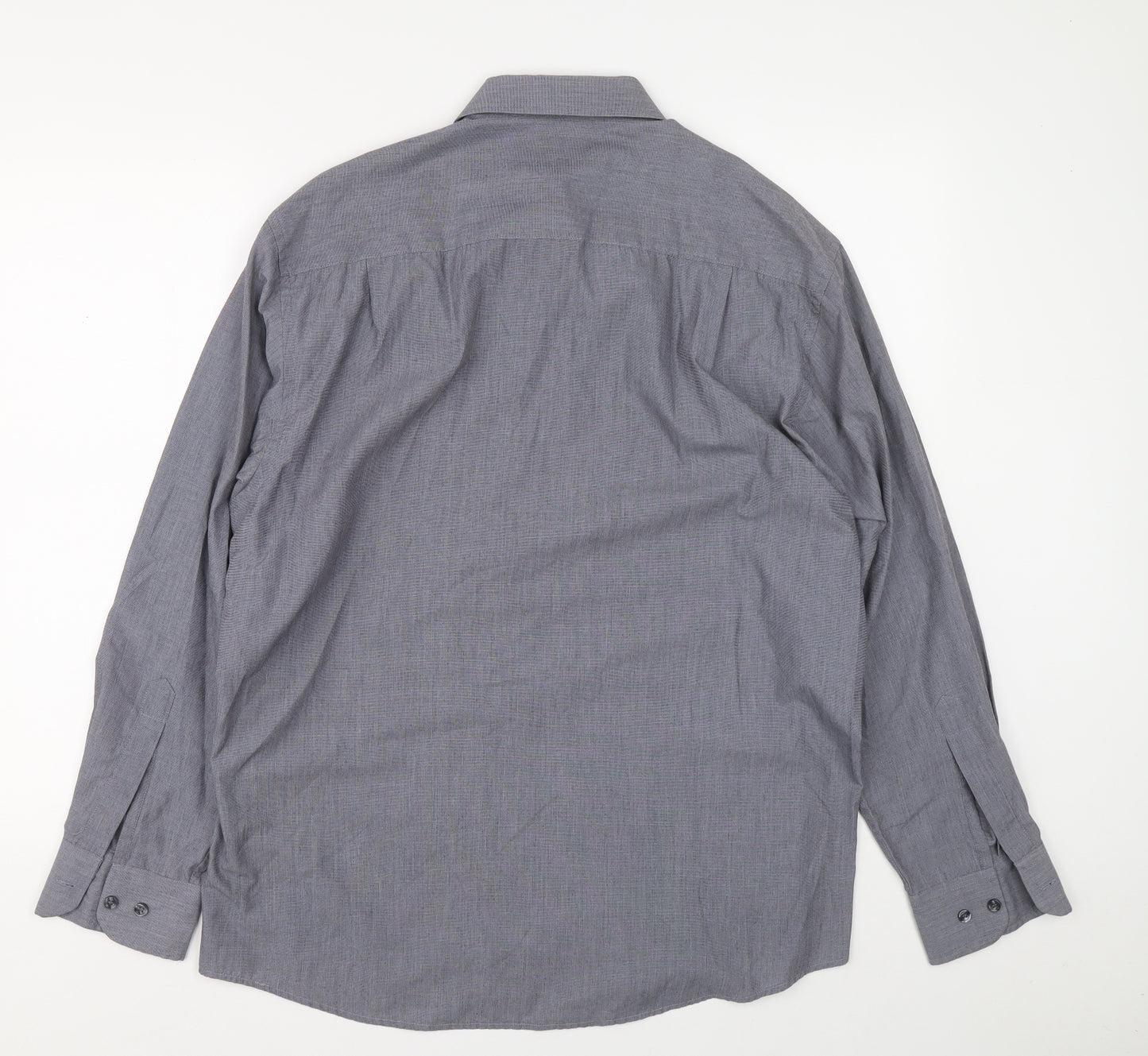 BHS Mens Grey Polyester Button-Up Size 16 Collared Button