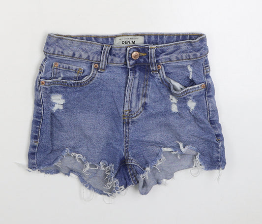 New Look Girls Blue Cotton Hot Pants Shorts Size 11 Years Regular Zip - Distressed