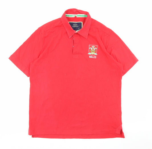 Rugby Heritage Mens Red Cotton Polo Size XL Collared Button - Wales