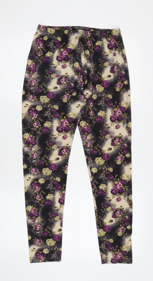 Originals Womens Multicoloured Floral Polyester Cropped Leggings Size L L25.5 in