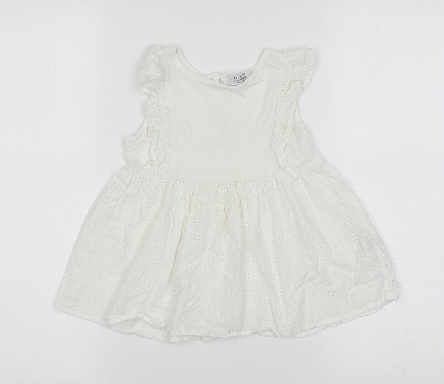 Primark Girls White Cotton Fit & Flare Size 4-5 Years Round Neck Pullover