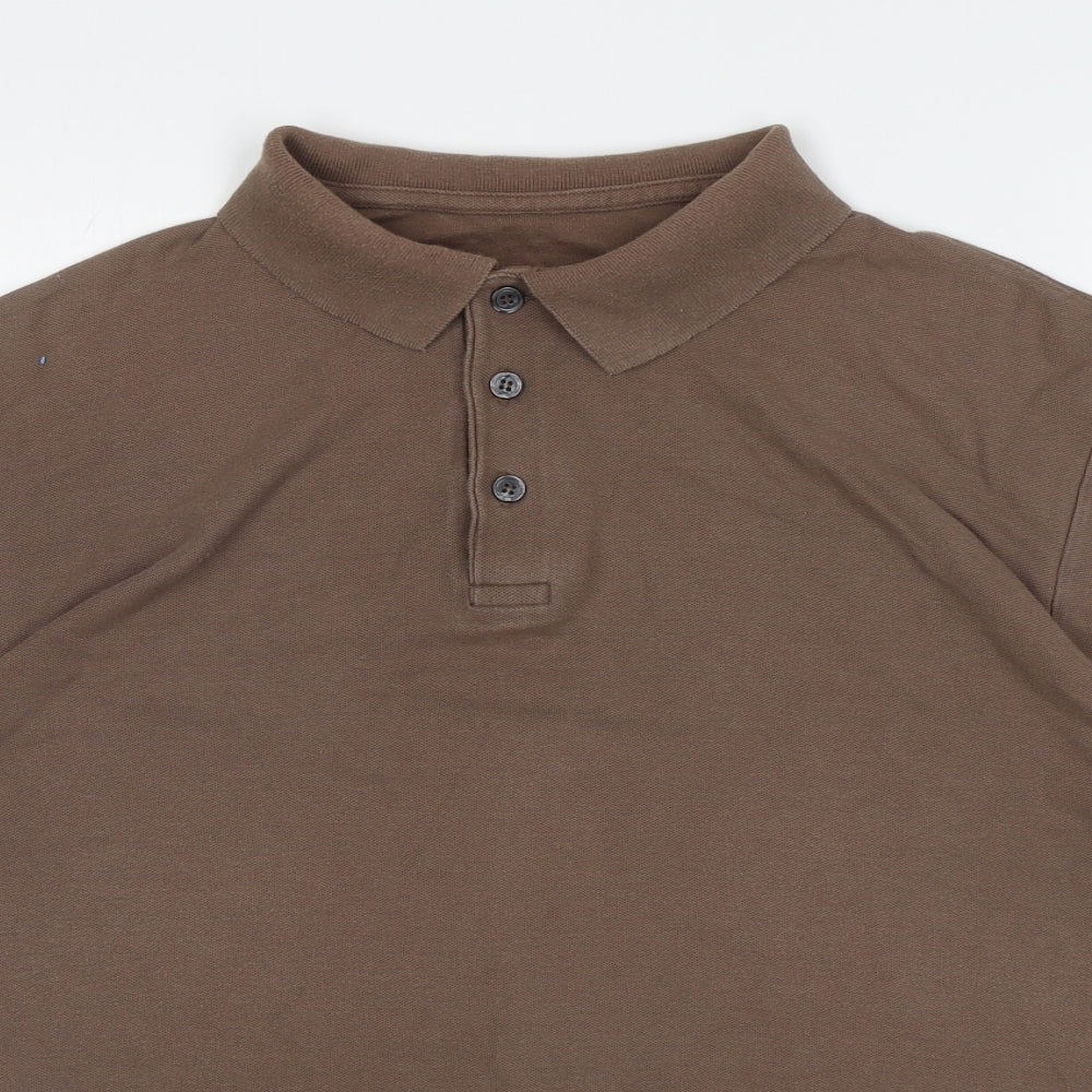 Marks and Spencer Mens Brown Cotton Polo Size L Collared Pullover