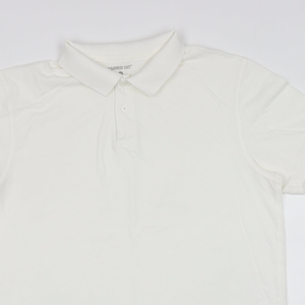Cedar Wood State Mens White Cotton Polo Size XL Collared Pullover