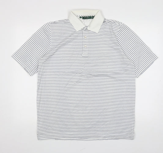 Bobby Jones Mens White Striped Polyester Polo Size M Collared Pullover