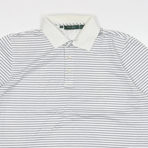 Bobby Jones Mens White Striped Polyester Polo Size M Collared Pullover