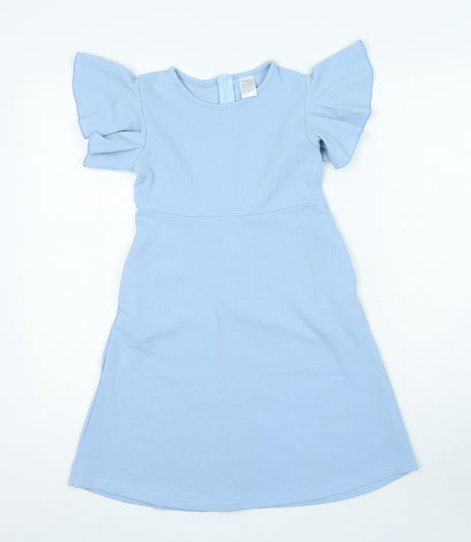 Preworn Girls Blue Polyester A-Line Size L Round Neck Zip