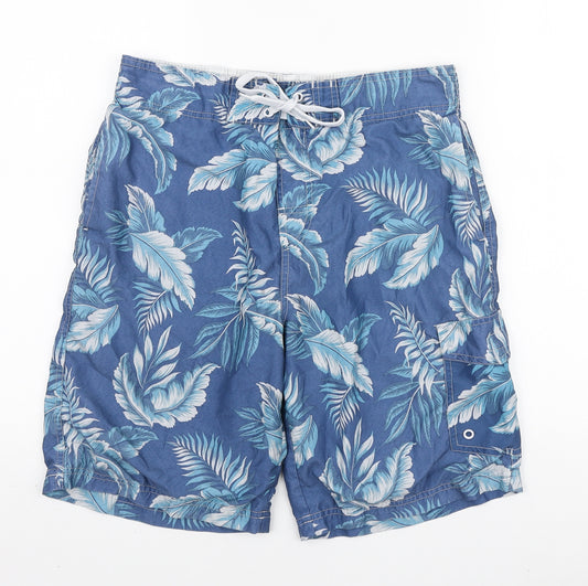 Cedar Wood State Mens Blue Floral Polyester Cargo Shorts Size M L8 in Regular Drawstring - Swimming Shorts