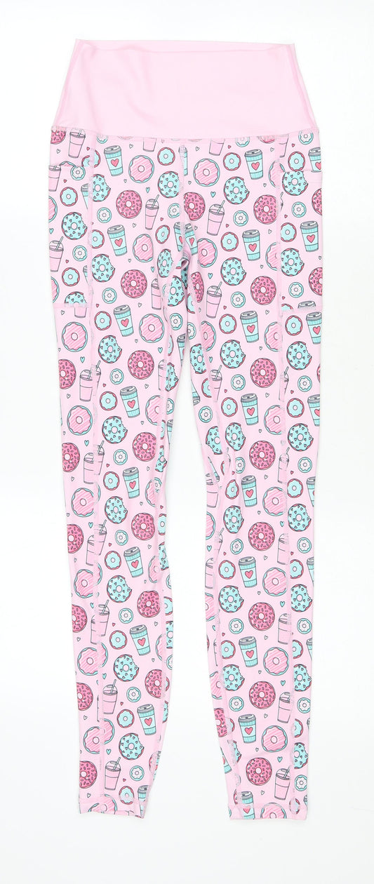 Bawsboutique Womens Pink Geometric Polyester Jogger Leggings Size S L28 in - Doughnuts