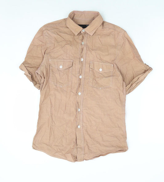 Topman Mens Beige Cotton Button-Up Size XS Collared Button