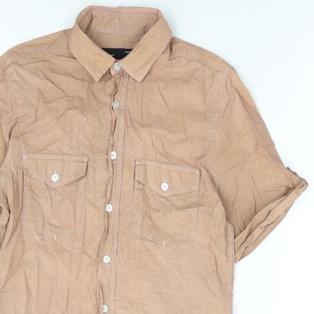 Topman Mens Beige Cotton Button-Up Size XS Collared Button