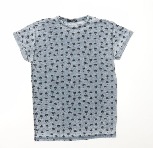 Cedar Wood State Mens Grey Geometric Cotton T-Shirt Size XS Round Neck - Palm Tree Print