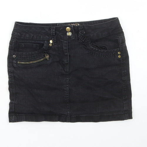 Dunnes Stores Girls Black Cotton Mini Skirt Size 10-11 Years Regular Button