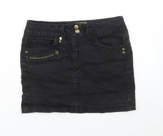 Dunnes Stores Girls Black Cotton Mini Skirt Size 10-11 Years Regular Button