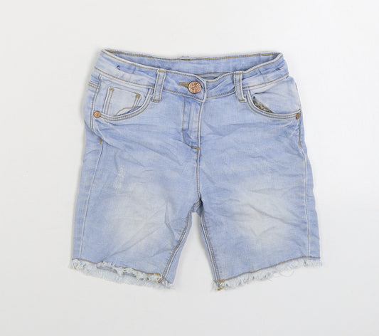 Nutmeg Girls Blue Cotton Bermuda Shorts Size 5-6 Years Regular Zip - Distressed