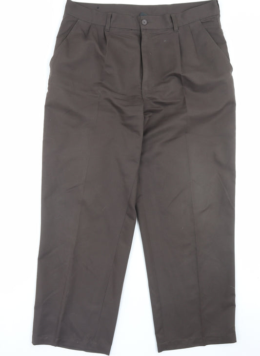 Dunlop Mens Brown Polyester Trousers Size 36 in L29 in Regular Button