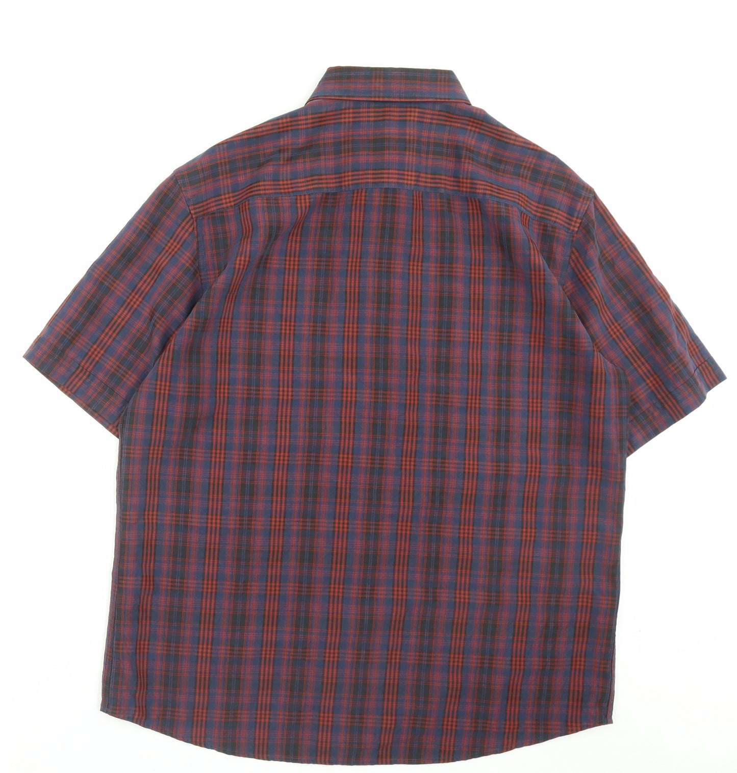 Marks and Spencer Mens Red Plaid Polyester Button-Up Size L Collared Button - Pocket Detail