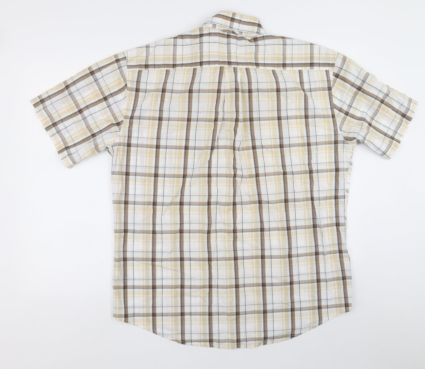 Tommy Hilfiger Mens Beige Plaid Cotton Button-Up Size L Collared Button