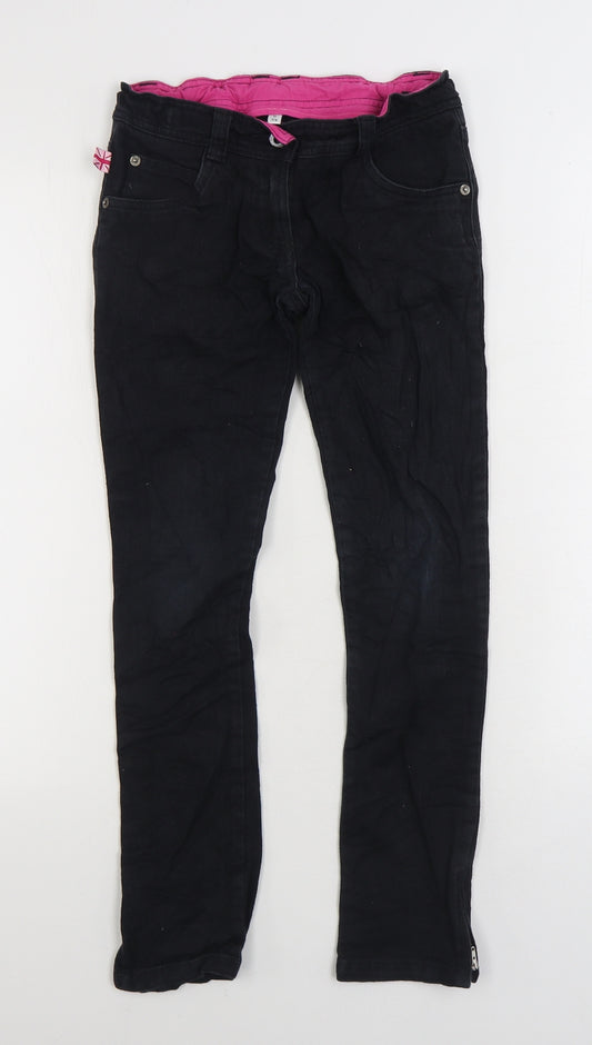 Marks and Spencer Girls Black Cotton Skinny Jeans Size 11 Years Regular Zip - Hello Kitty Ankle Zip