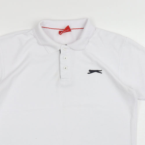 Slazenger Mens White Polyester Polo Size XS Collared Button