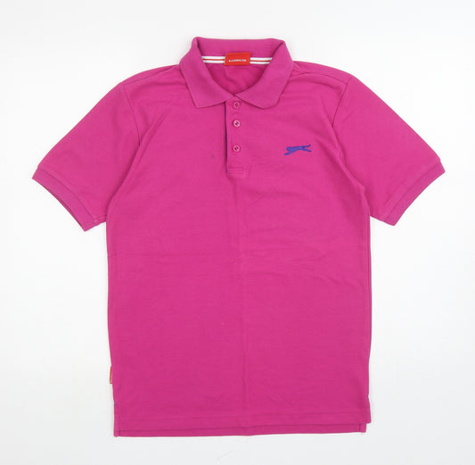 Slazenger Mens Pink Polyester Polo Size S Collared Button
