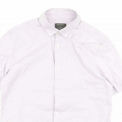 Primark Mens Purple Cotton Button-Up Size L Collared Button