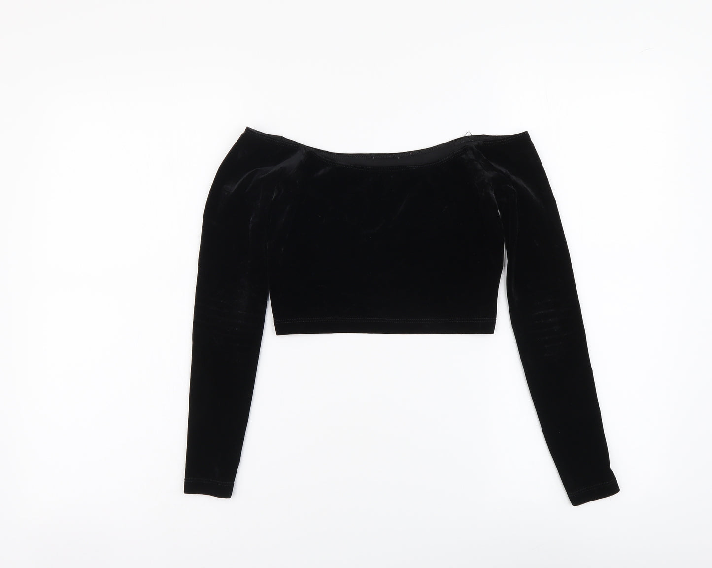American Apparel Womens Black Polyester Cropped Blouse Size S Boat Neck