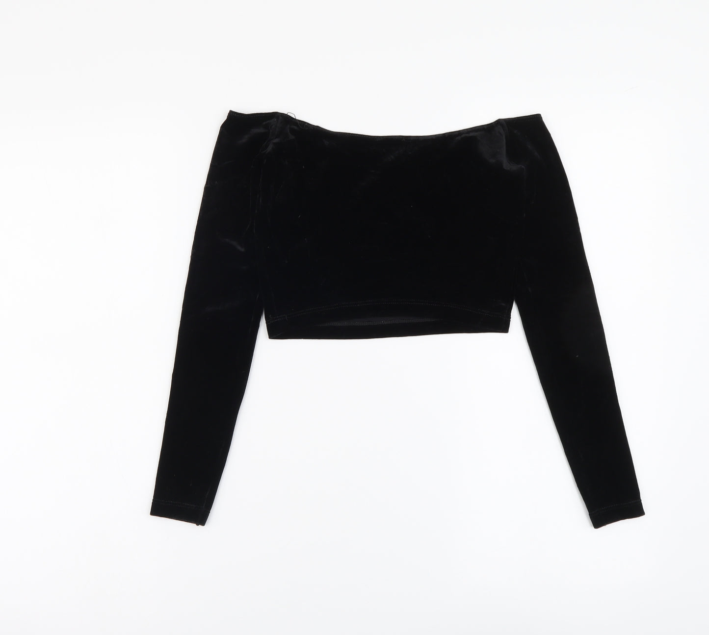 American Apparel Womens Black Polyester Cropped Blouse Size S Boat Neck