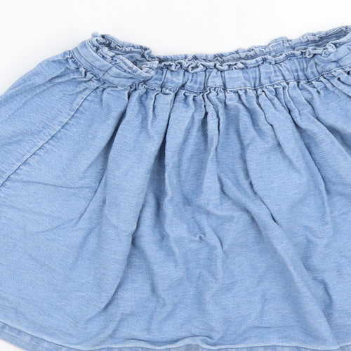 Marks and Spencer Girls Blue Cotton A-Line Skirt Size 6-7 Years Regular Drawstring
