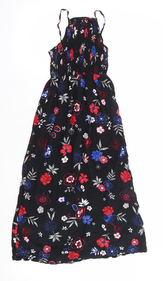 New Look Girls Black Floral Viscose Maxi Size 9 Years Square Neck Pullover