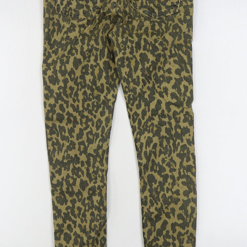 Zara Girls Brown Animal Print Cotton Skinny Jeans Size 6 Years L27 in Regular Zip - Leopard Print