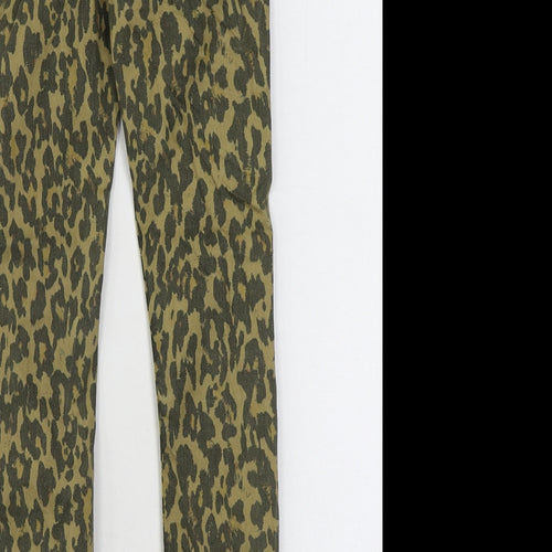Zara Girls Brown Animal Print Cotton Skinny Jeans Size 6 Years L27 in Regular Zip - Leopard Print