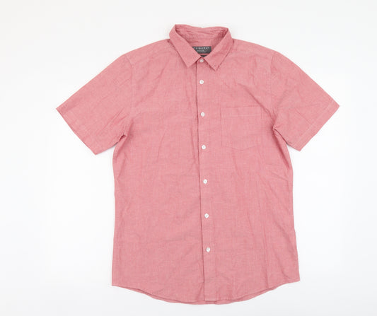 Primark Mens Red Cotton Button-Up Size M Collared Button