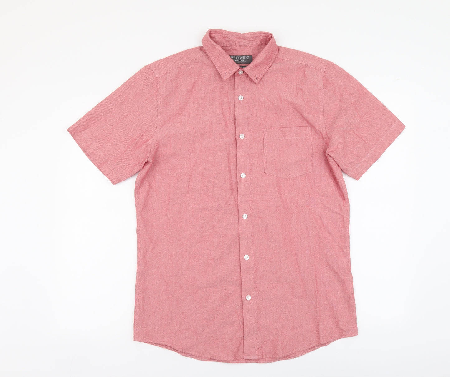Primark Mens Red Cotton Button-Up Size M Collared Button