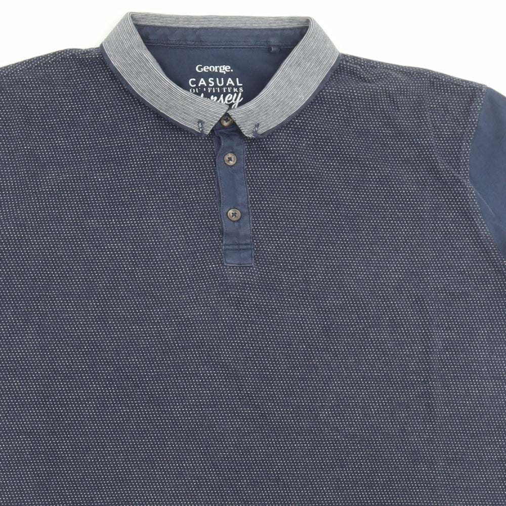 George Mens Blue Cotton Polo Size XL Collared Button