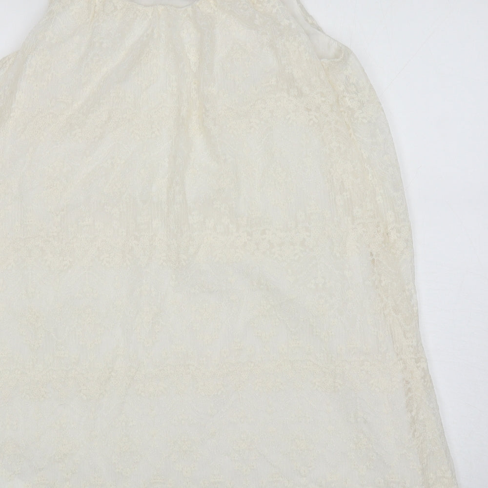 Zara Girls Ivory Floral Nylon Tank Dress Size 13-14 Years Scoop Neck Pullover
