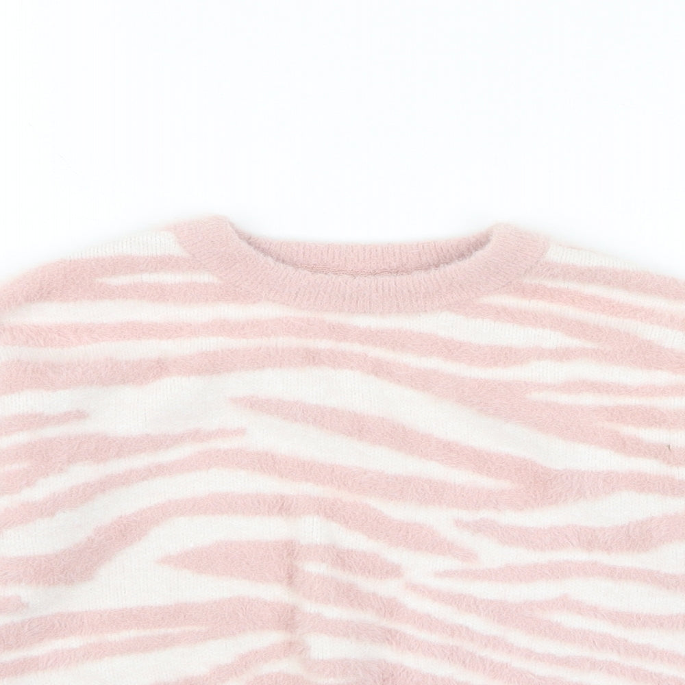 Primark Girls Pink Round Neck Animal Print Nylon Pullover Jumper Size 7-8 Years