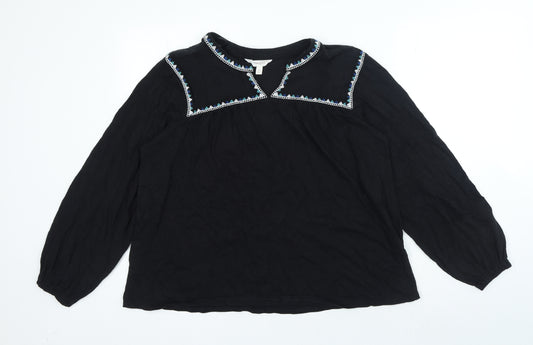 Per Una Womens Black 100% Cotton Basic Blouse Size 10 V-Neck