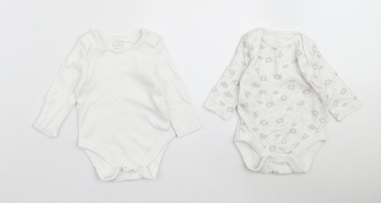 Mothercare Baby White Geometric Cotton Bodysuit Outfit/Set Size 12 Months Snap