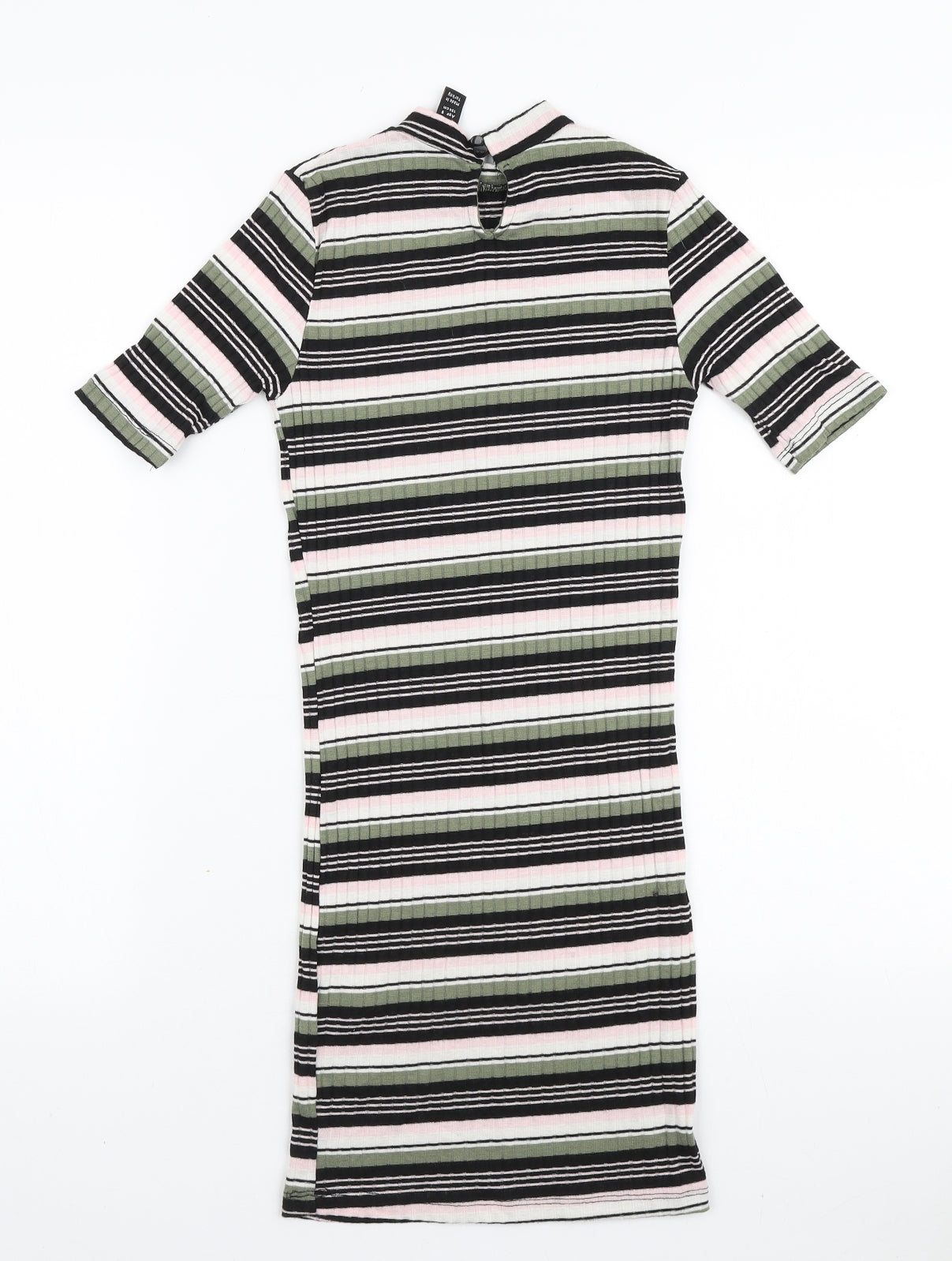 New Look Girls Multicoloured Striped Polyester T-Shirt Dress Size 9 Years Mock Neck Button