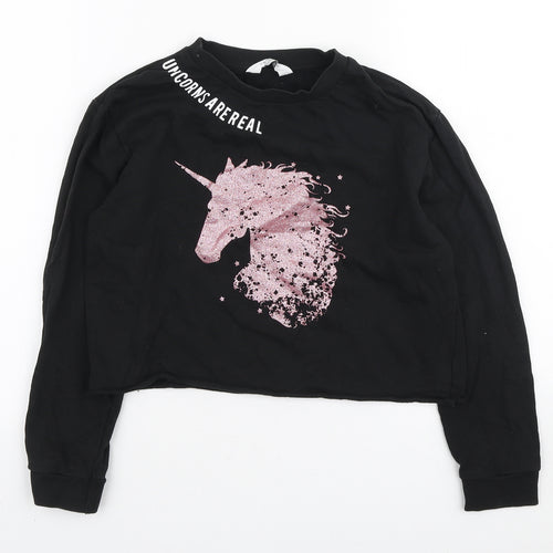 Primark Girls Black Cotton Pullover Sweatshirt Size 10-11 Years Pullover - Unicorns Are Real
