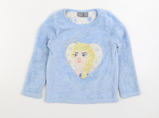 Primark Girls Blue Solid Cotton Top Pyjama Top Size 5-6 Years Pullover - Frozen Elsa