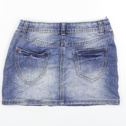 Indigo Girls Blue Cotton Mini Skirt Size 10-11 Years Regular Zip
