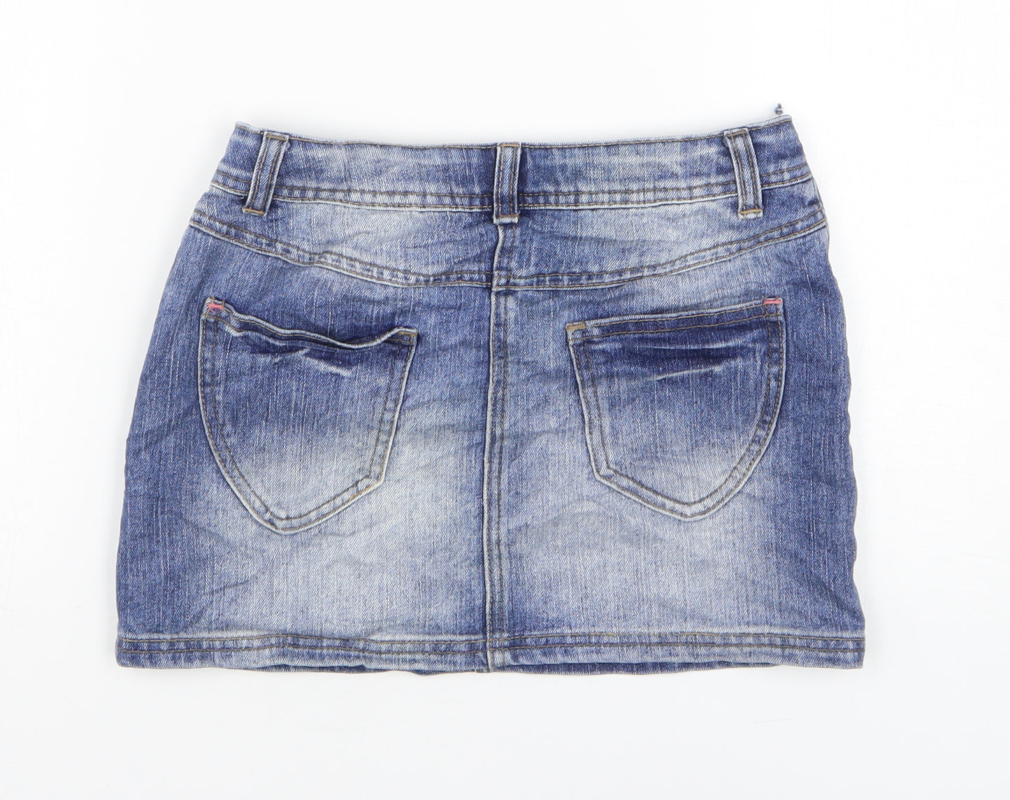Indigo Girls Blue Cotton Mini Skirt Size 10-11 Years Regular Zip