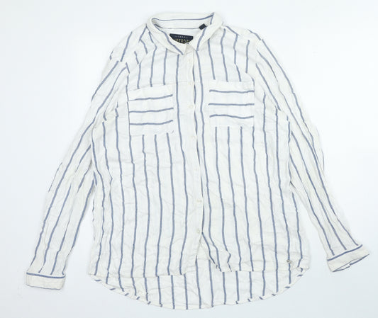 Superdry Womens White Striped Cotton Top Pyjama Top Size M Button