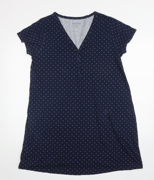 Dunnes Stores Womens Blue Polka Dot Cotton Chemise Dress Size M Button