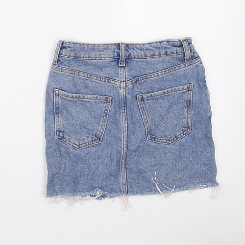 New Look Girls Blue Cotton Mini Skirt Size 9 Years Regular Zip - Distressed